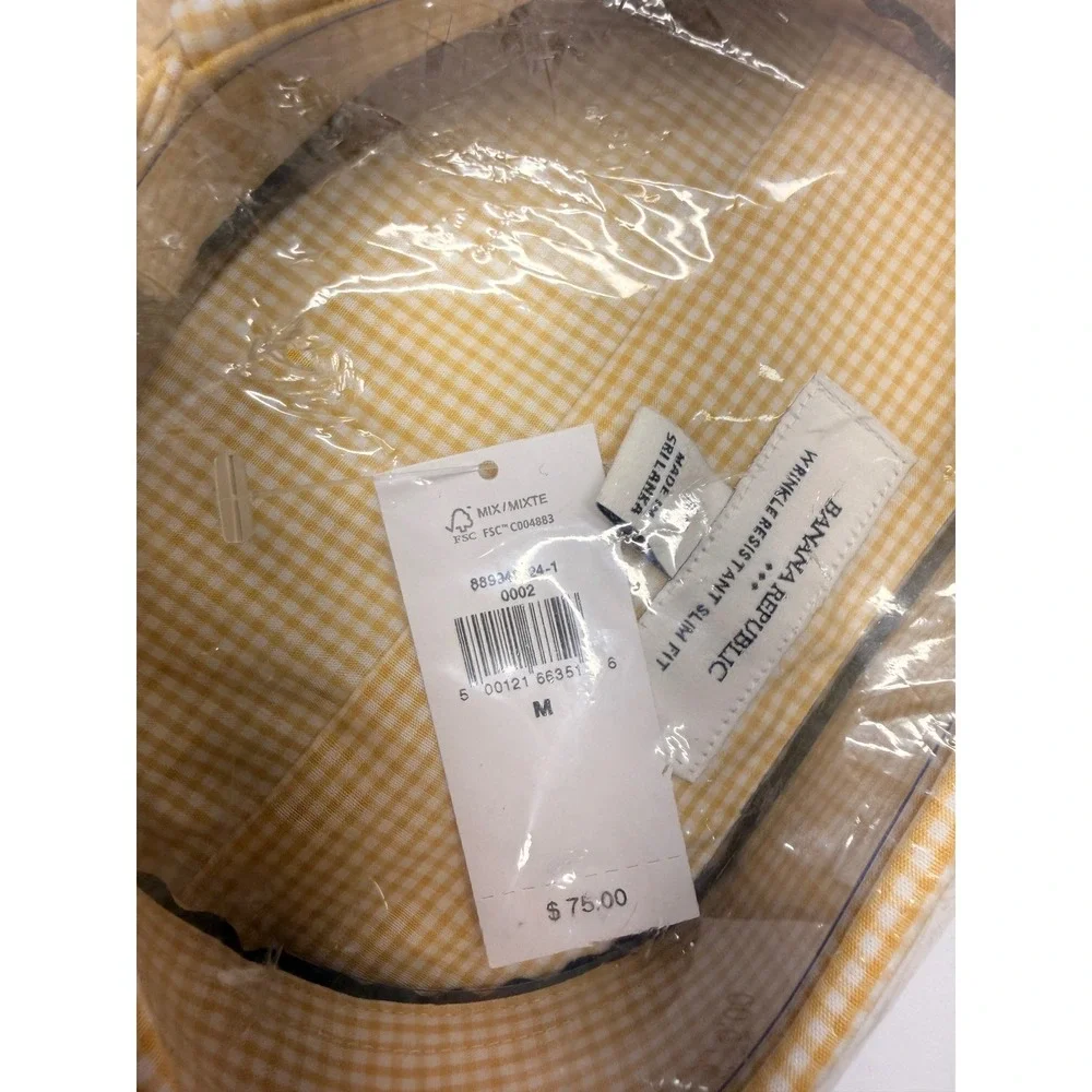 Banana Republic Mens Slim Fit Wrinkle Resistant Gingham Dress Shirt Yellow M